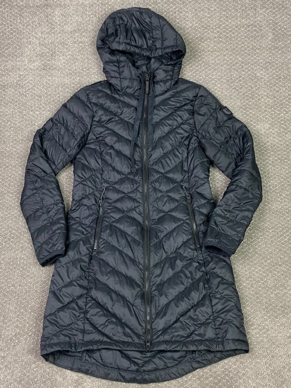 LOLE Canada Primaloft Puffer Jacket Coat Womens Small Long Black Hooded Quilted